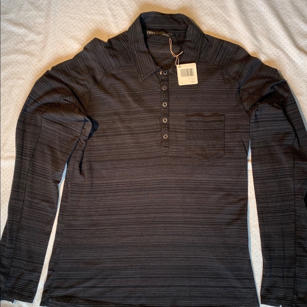 NAU Ploretariat L/S Stripe Caviar Polo Mens M NWT